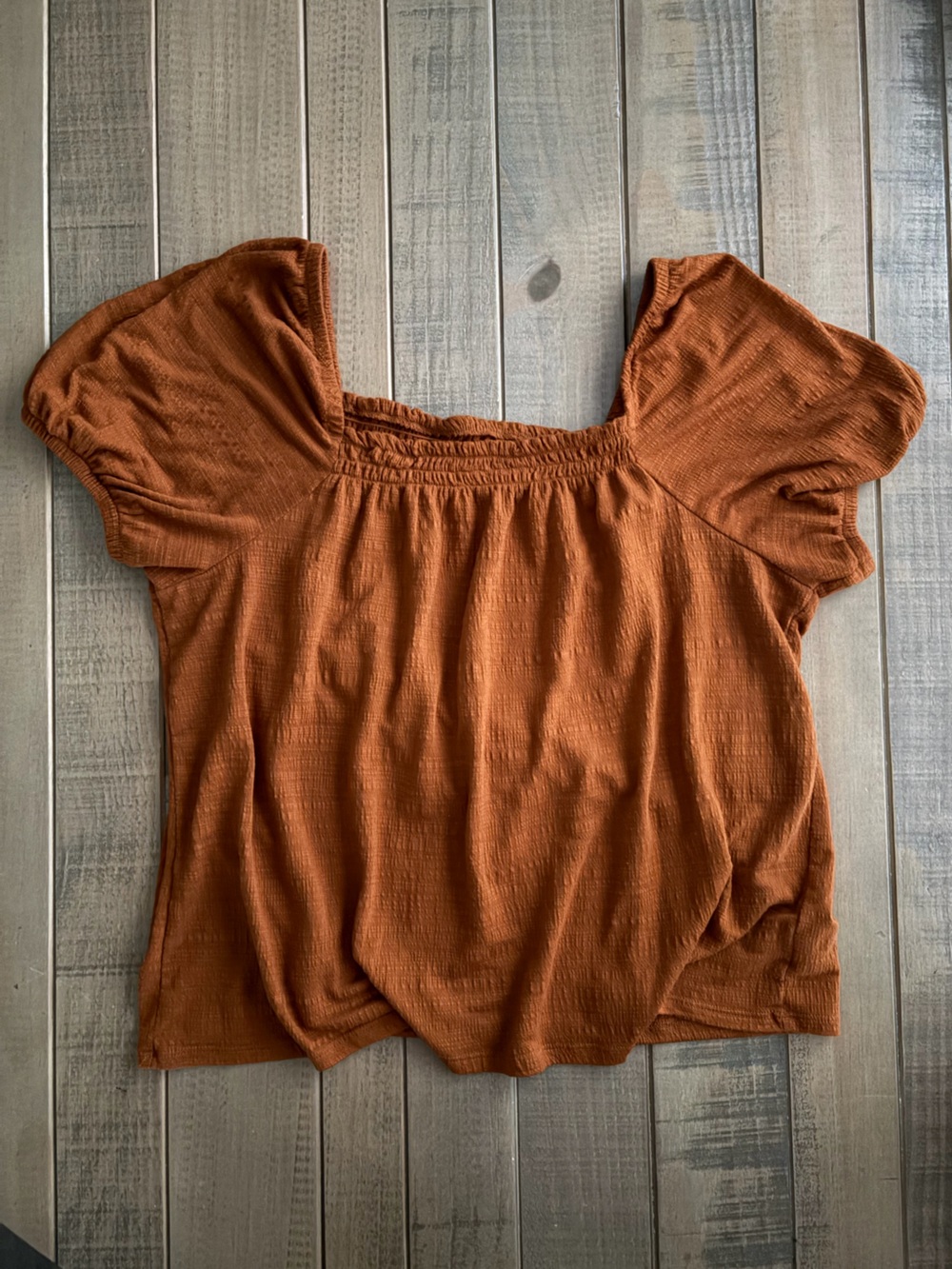 Wonderly Terracotta Rust Smocked Square Neck Top Size Large
